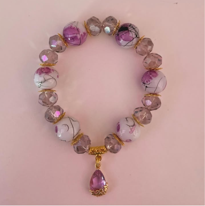 Chunky purple painted charm bracelet