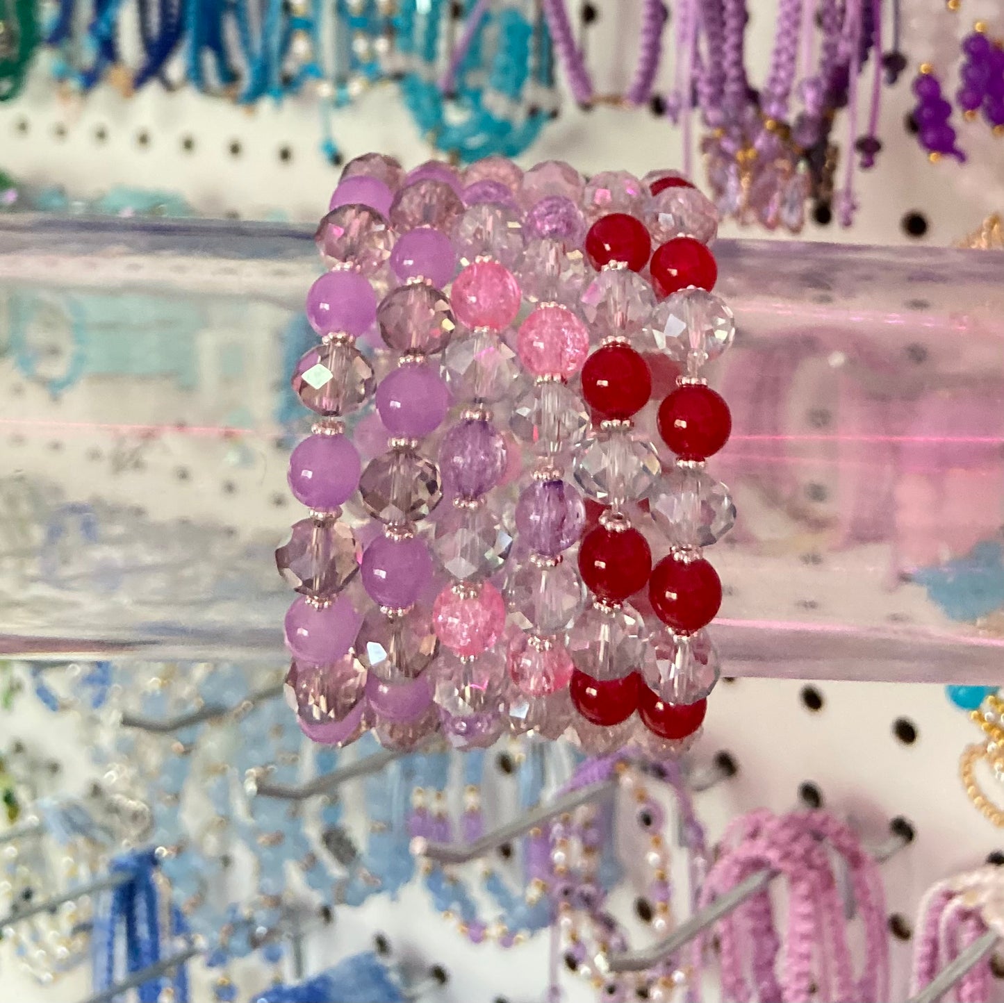 Silver colored beaded bracelets